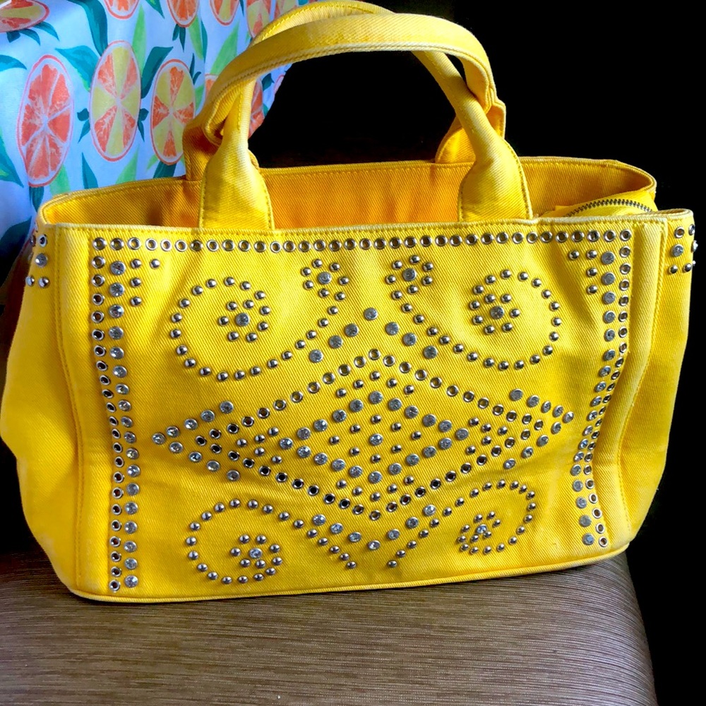 Prada Canapa Denim Yellow tote